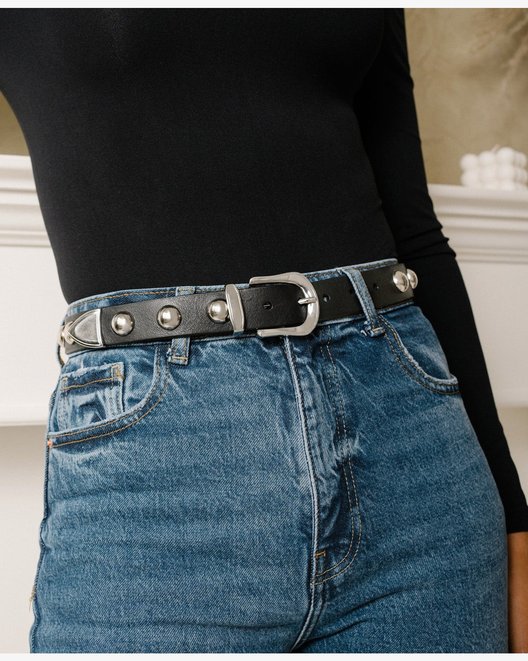 Brave - Black Leather Belt w/heavy metal buckle and hardware XW Leather Belt in Black Tea-Core (X-Wide 1.75 main image 4